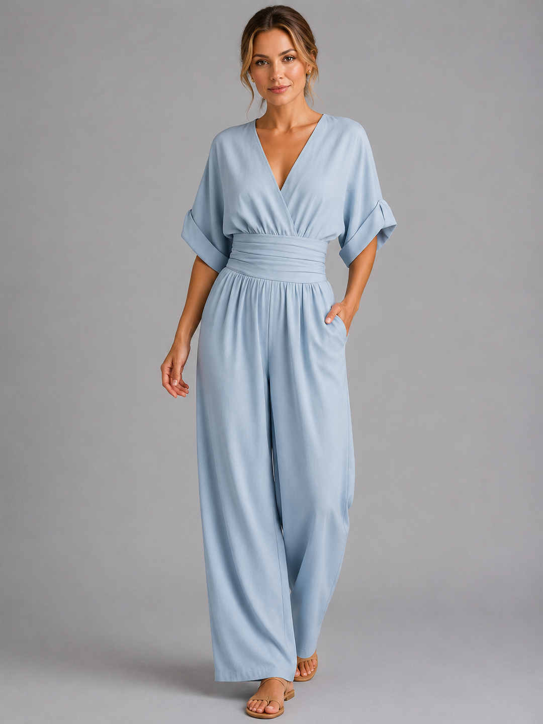 Women’s Relaxed Fit Wide-Leg Jumpsuit – Cinched Waist Style