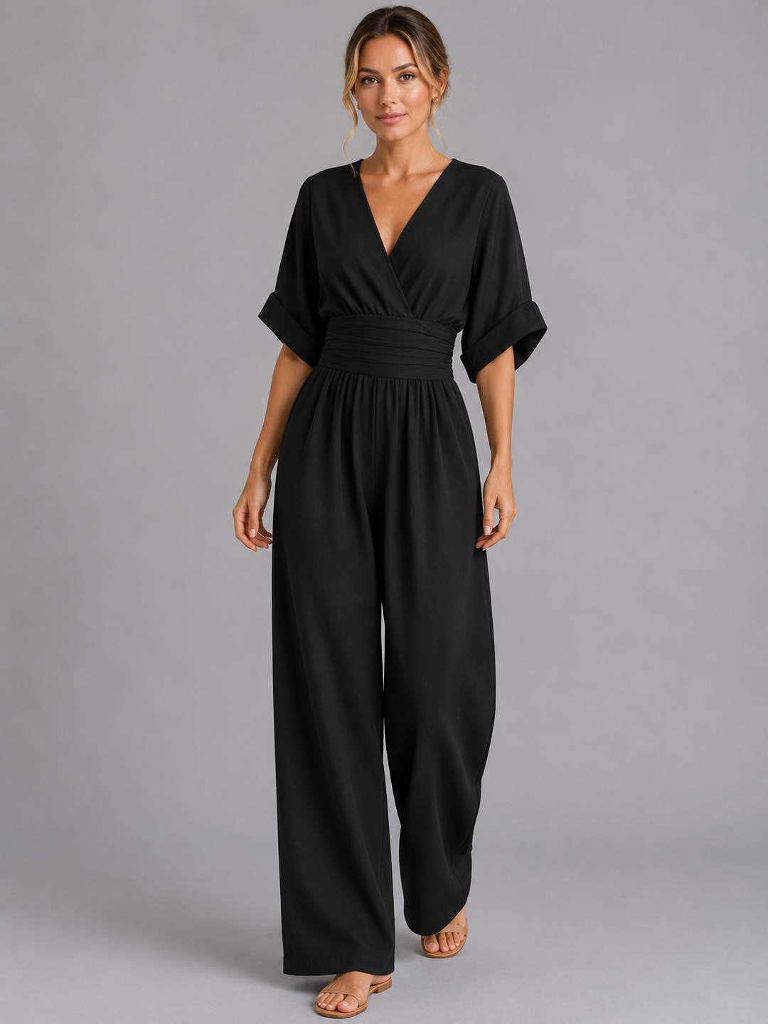 Women’s Relaxed Fit Wide-Leg Jumpsuit – Cinched Waist Style