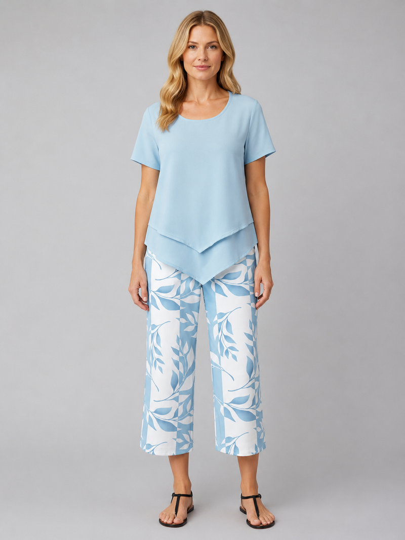 Women's Relaxed Two-Piece Set - Layered Top & Wide Leg Trousers