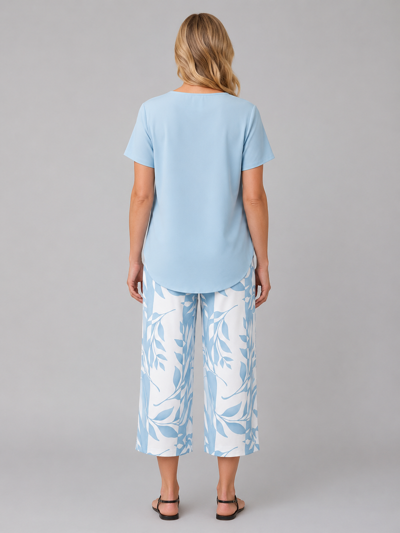 Women's Relaxed Two-Piece Set - Layered Top & Wide Leg Trousers