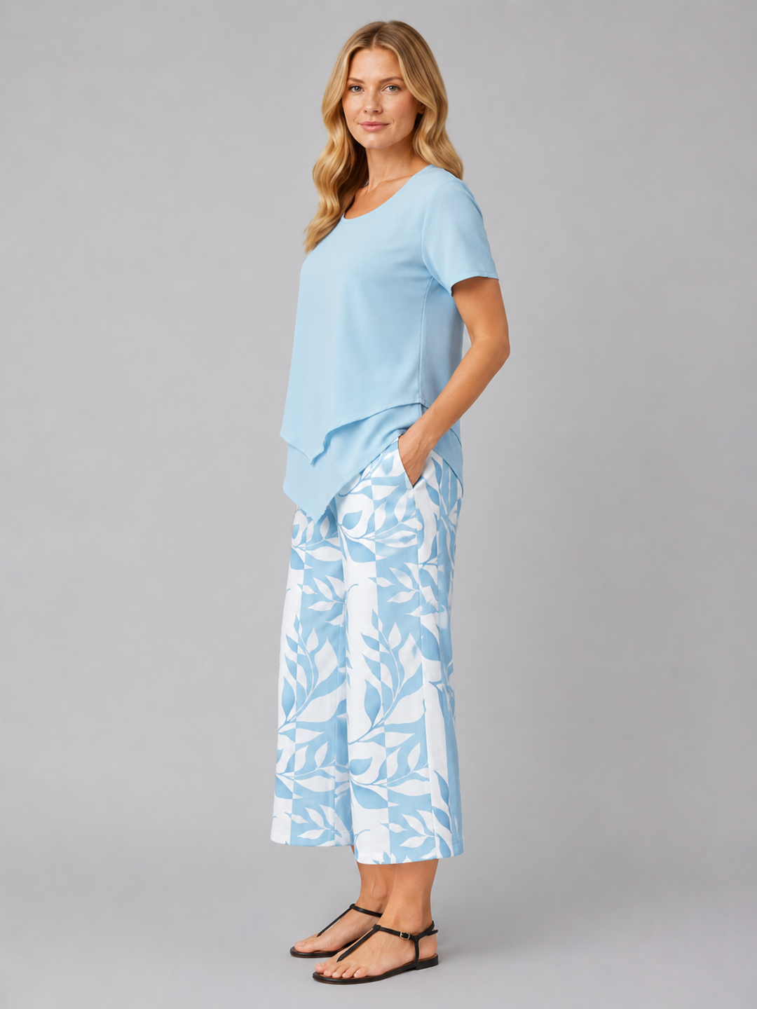 Women's Relaxed Two-Piece Set – Layered Top & Wide Leg Trousers