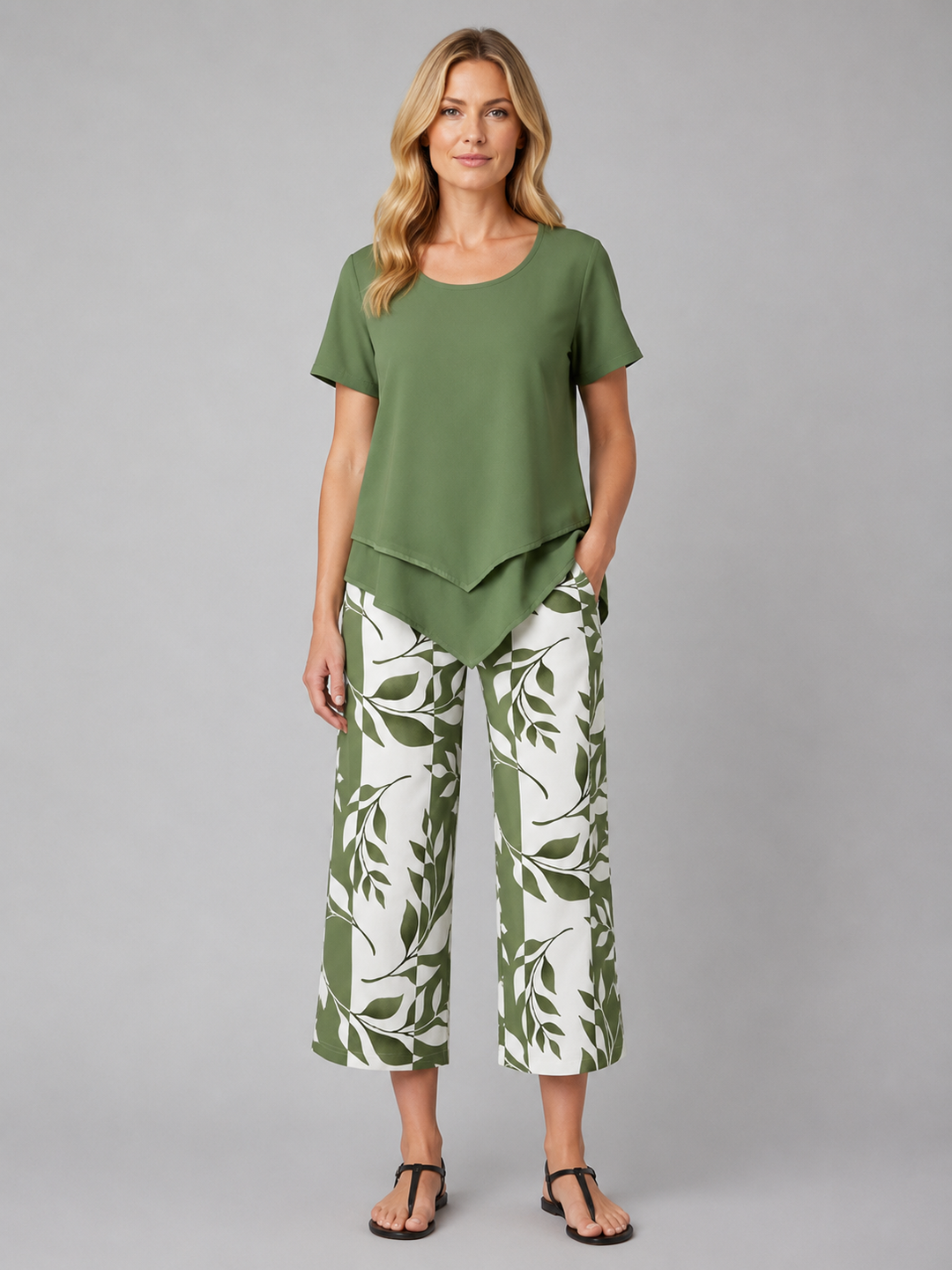 Women's Relaxed Two-Piece Set – Layered Top & Wide Leg Trousers