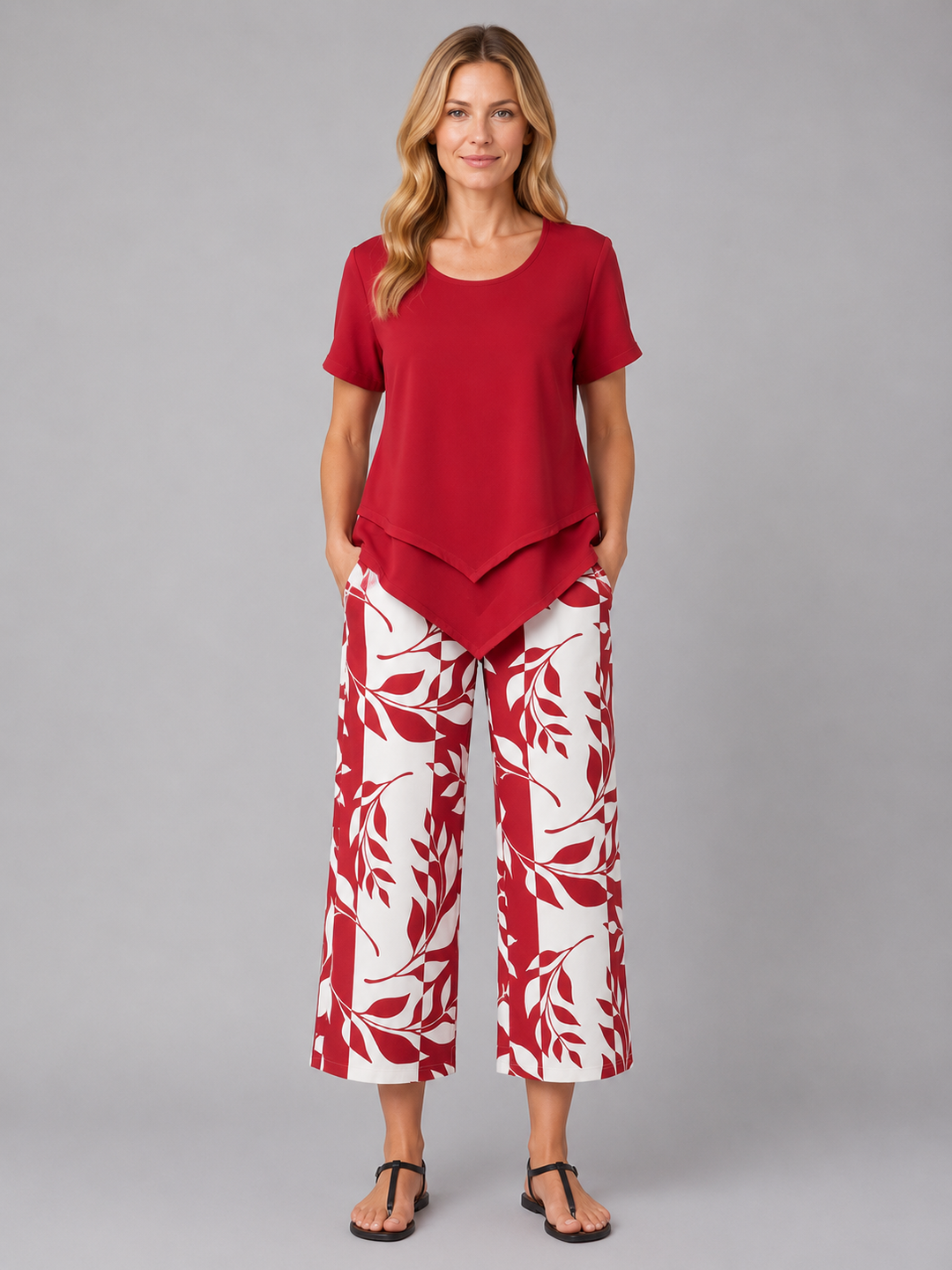 Women's Relaxed Two-Piece Set – Layered Top & Wide Leg Trousers