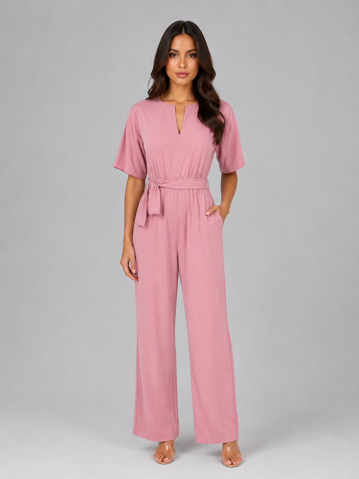 Women's Relaxed Wide Leg Jumpsuit – Tie Waist Casual Outfit