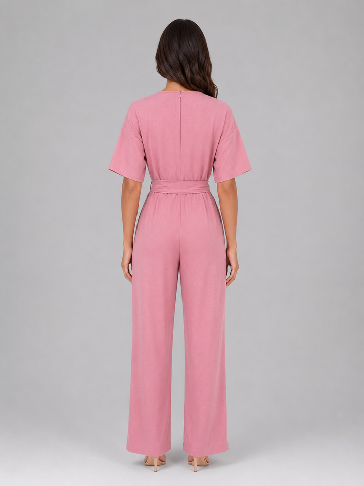 Women's Relaxed Wide Leg Jumpsuit – Tie Waist Casual Outfit