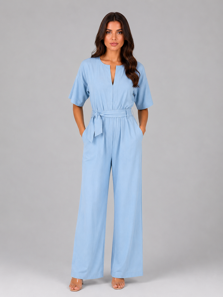 Women's Relaxed Wide Leg Jumpsuit – Tie Waist Casual Outfit