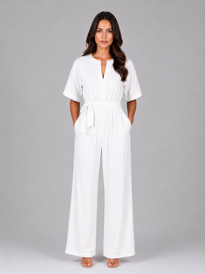 Women's Relaxed Wide Leg Jumpsuit – Tie Waist Casual Outfit