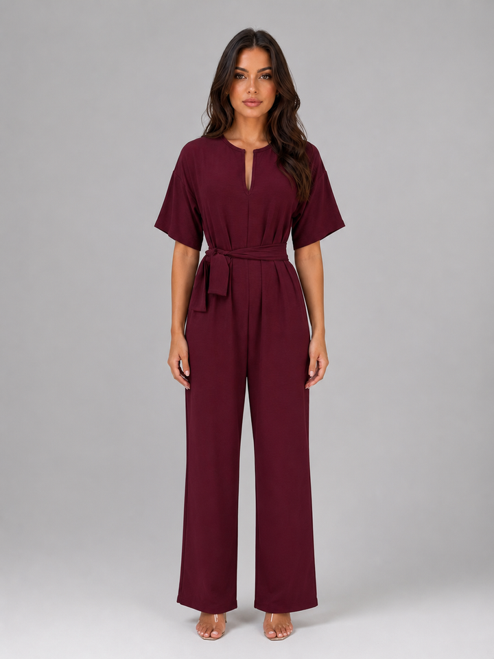 Women's Relaxed Wide Leg Jumpsuit – Tie Waist Casual Outfit
