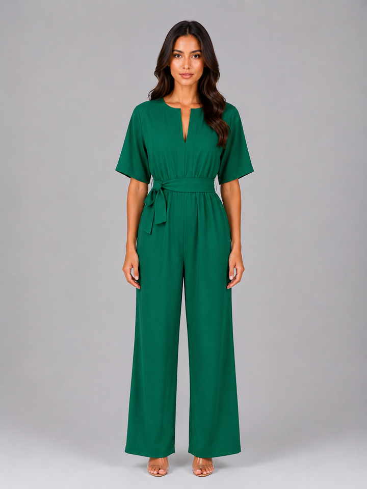 Women's Relaxed Wide Leg Jumpsuit – Tie Waist Casual Outfit