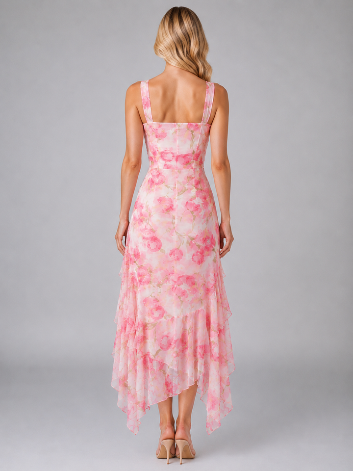 Women’s Romantic Ruffle Maxi Dress – Elegant Split Hem