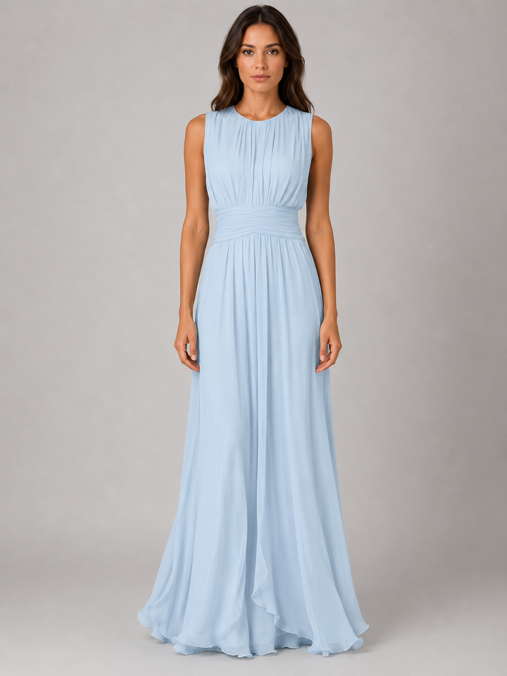 Women’s Ruched Chiffon Maxi Dress - Flowing Silhouette