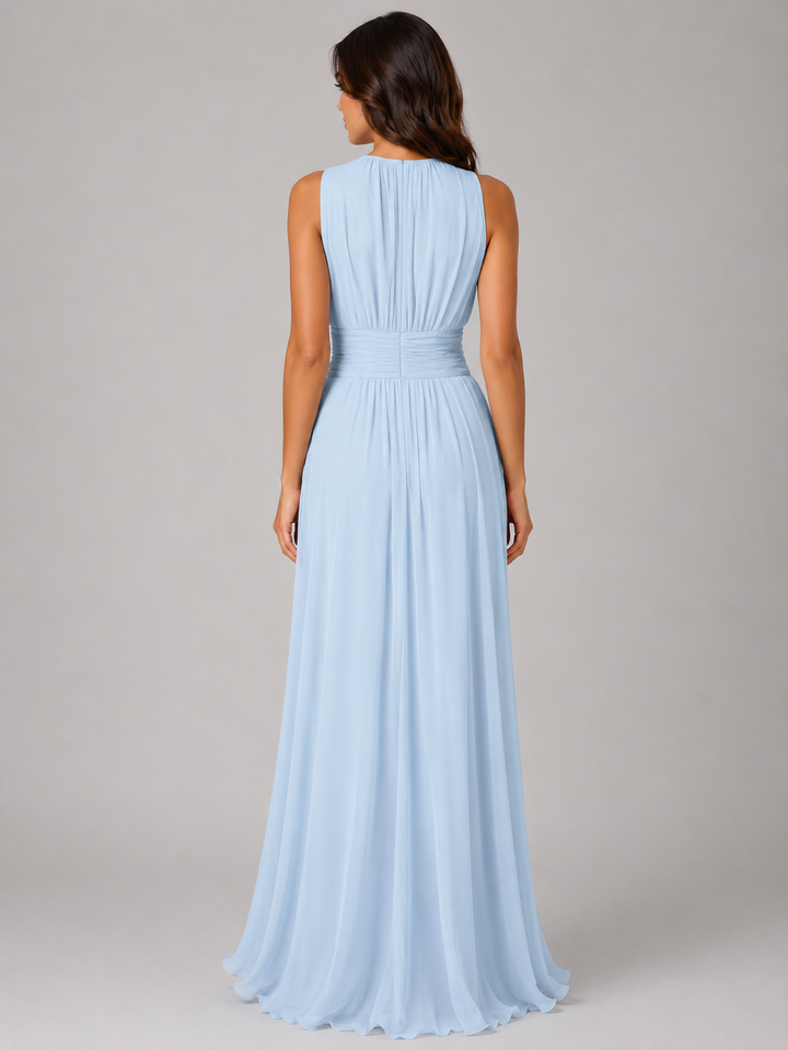 Women’s Ruched Chiffon Maxi Dress – Flowing Silhouette