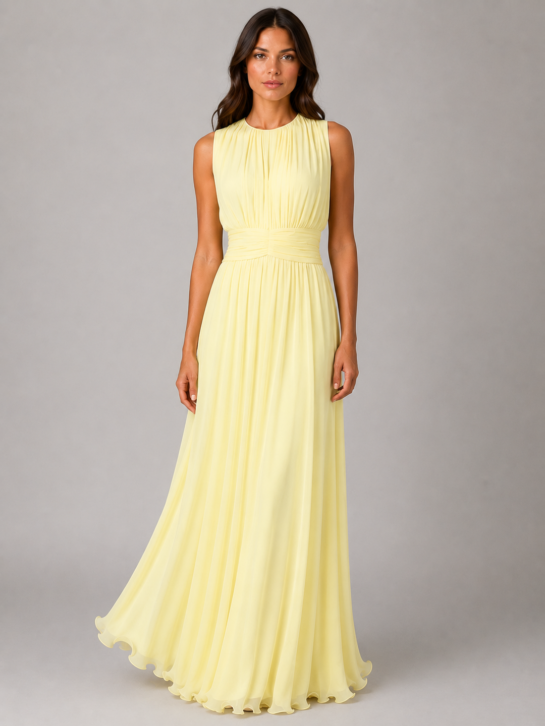 Women’s Ruched Chiffon Maxi Dress – Flowing Silhouette