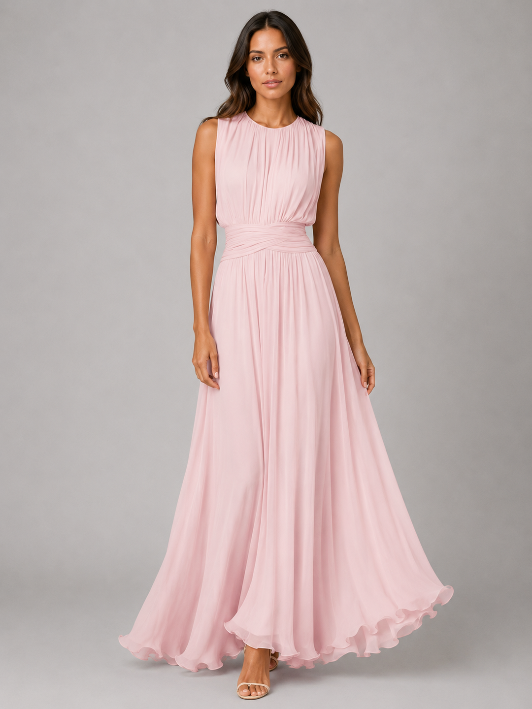 Women’s Ruched Chiffon Maxi Dress – Flowing Silhouette