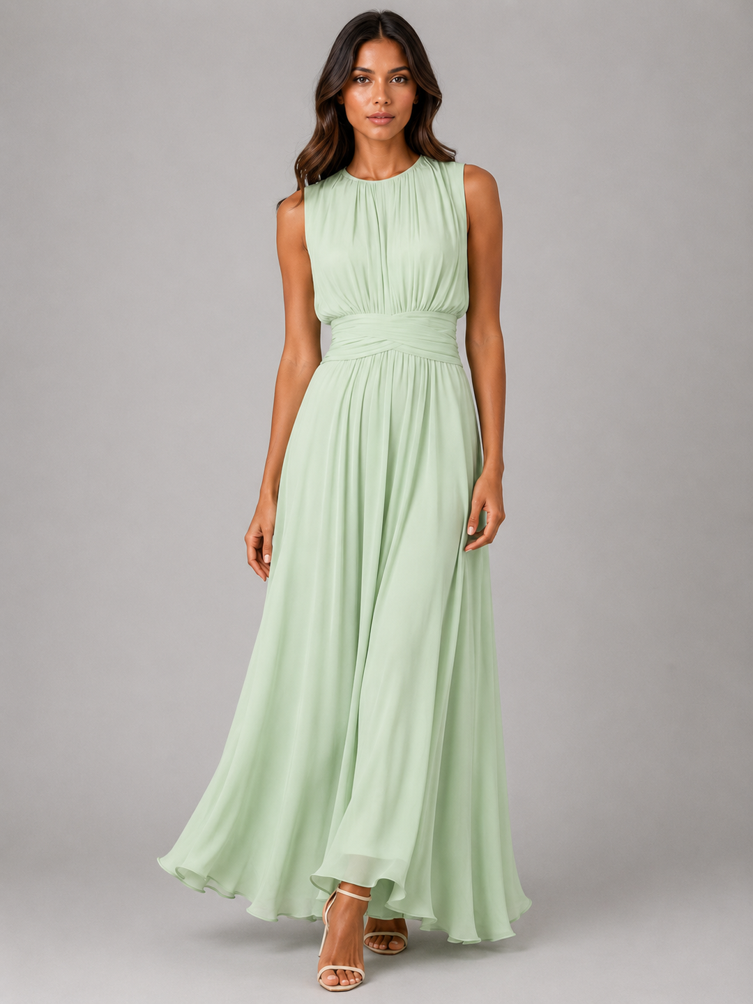 Women’s Ruched Chiffon Maxi Dress – Flowing Silhouette