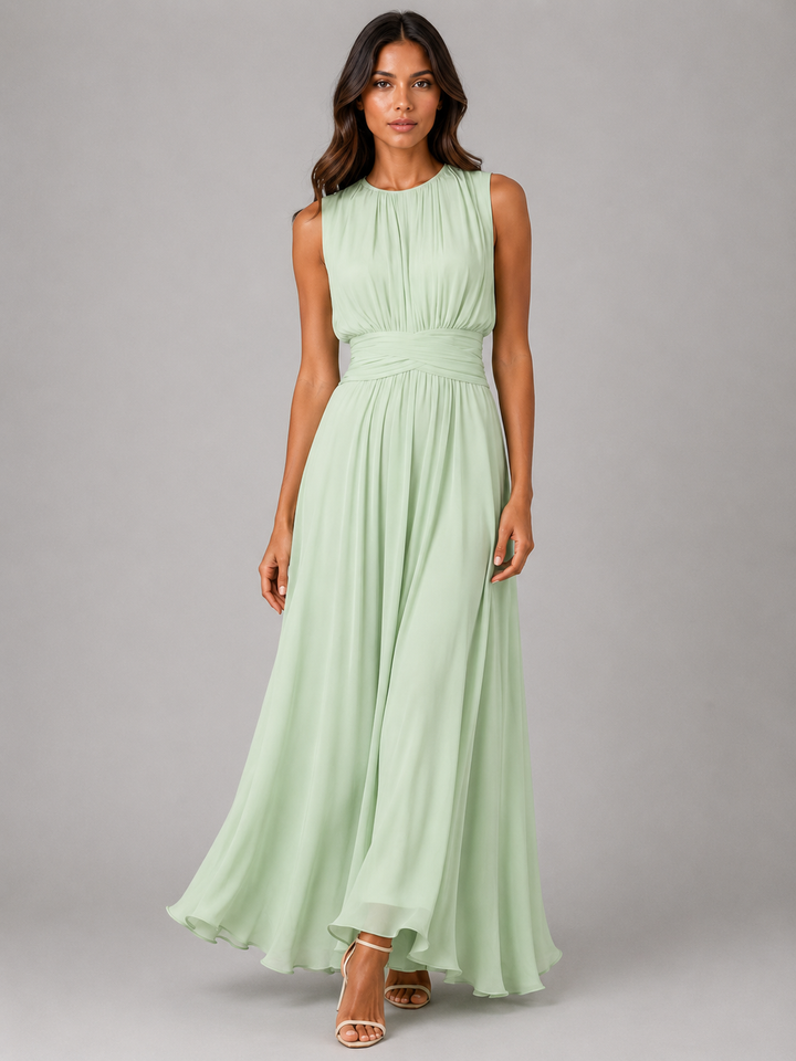 Women’s Ruched Chiffon Maxi Dress – Flowing Silhouette