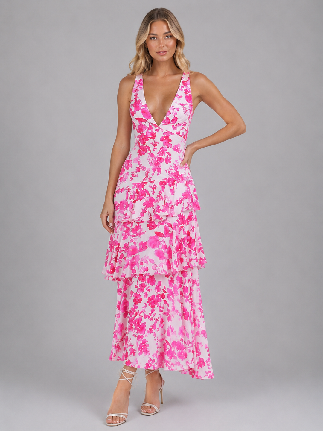 Women’s Floral Chiffon Ruffle Maxi Dress – Summer Occassion Style