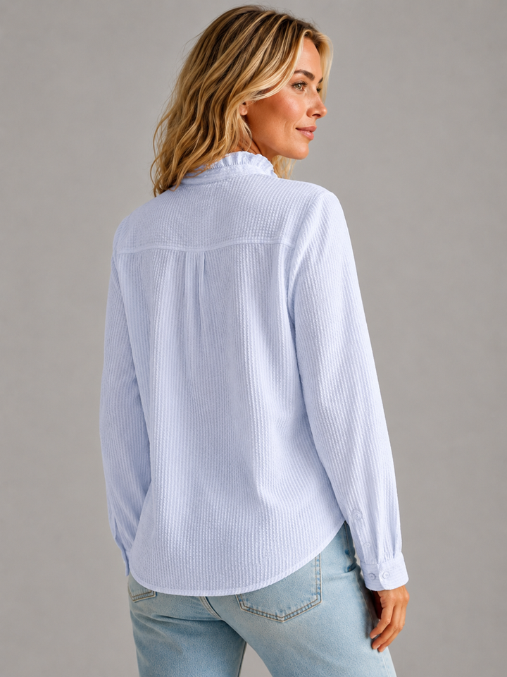 Women’s Ruffle Knit Blouse – Soft Button-Up Elegance
