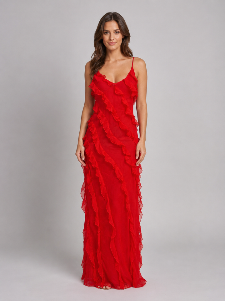 Women’s Ruffle Maxi Dress – Flowing Silhouette