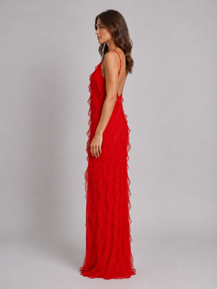 Women’s Ruffle Maxi Dress – Flowing Silhouette