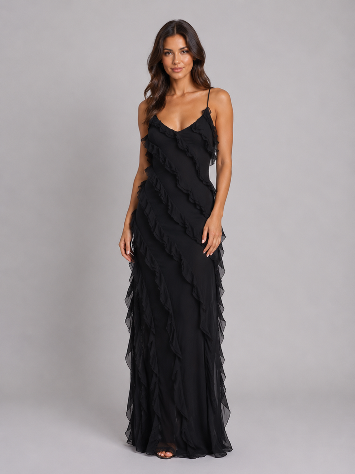 Women’s Ruffle Maxi Dress – Flowing Silhouette