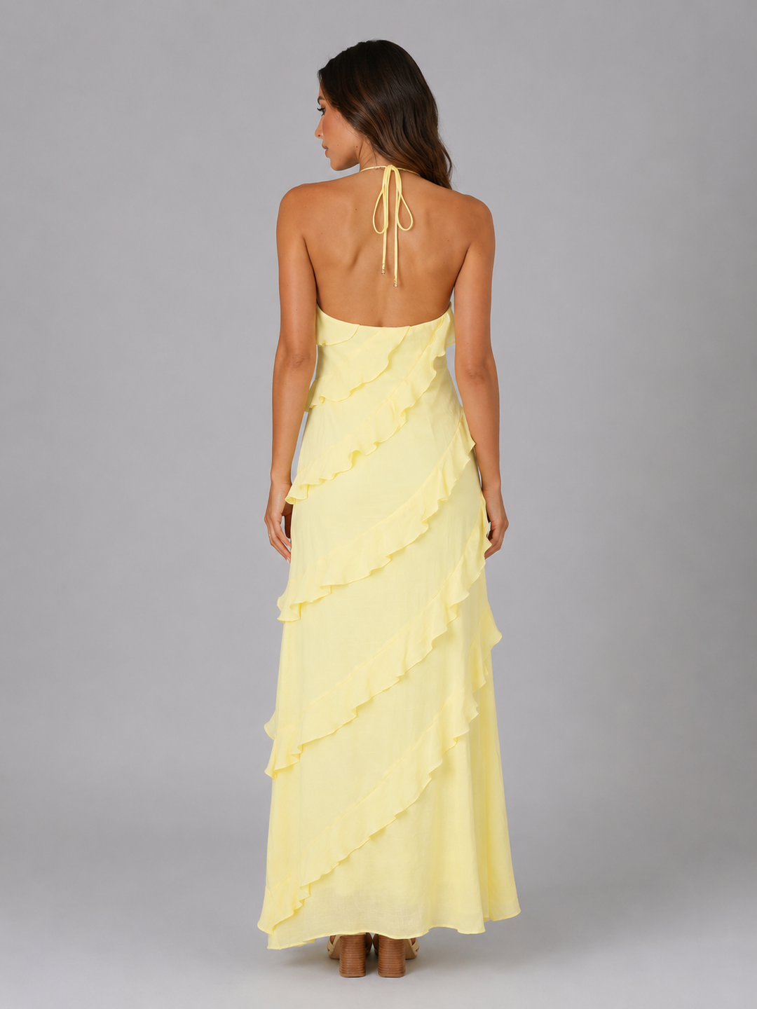 Women’s Ruffle Maxi Dress – Halter Neck & Tiered Layers