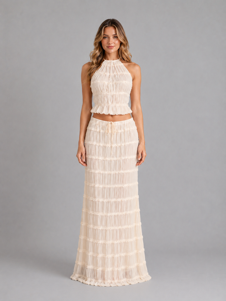 Women's Ruffle Textured Two-Piece Set – Summer Holiday Style
