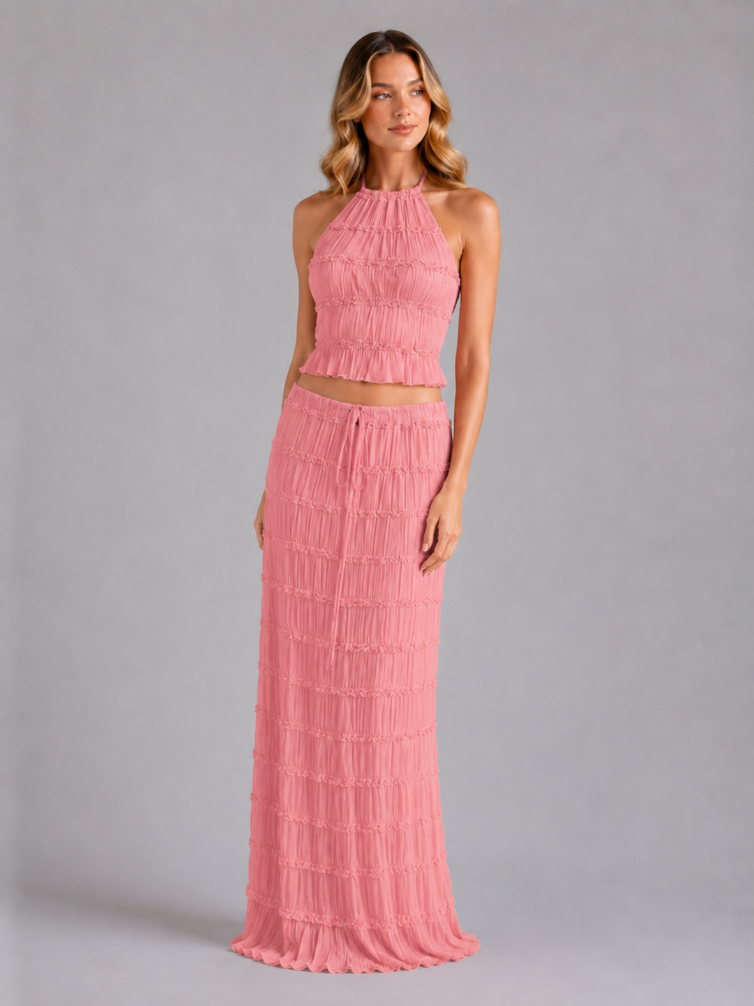 Women's Ruffle Textured Two-Piece Set – Summer Holiday Style
