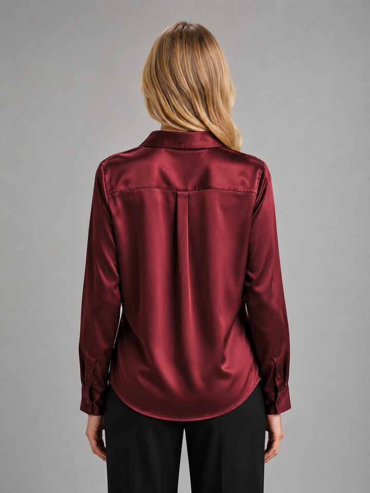 Women's Satin-Feel Blouse – Elegant Silky Drape