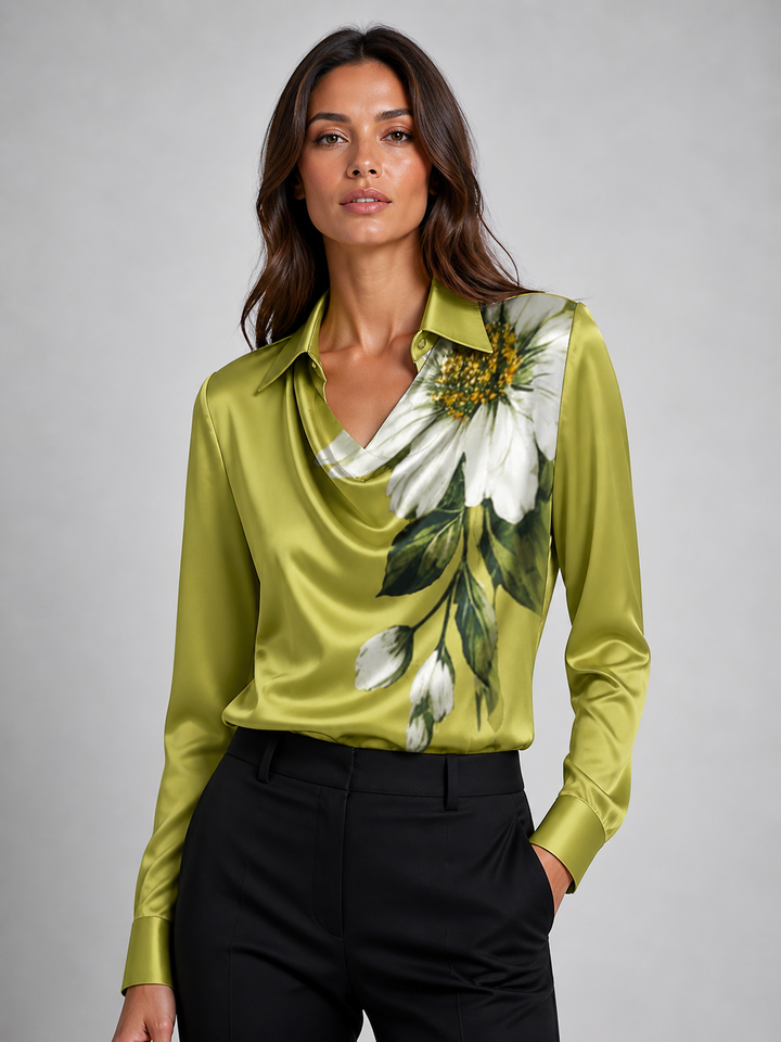 Women’s Satin Feel Drape Blouse – Elegant Fluid Silhouette