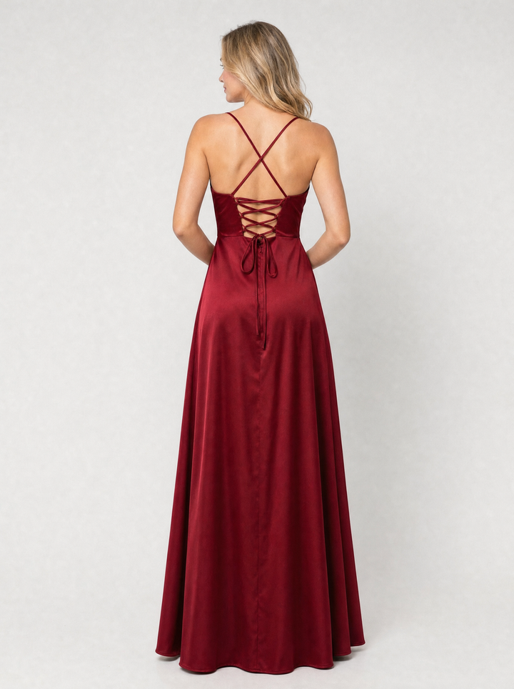 Women’s Satin Feel Cowl Neck Maxi Dress – Side Split Style