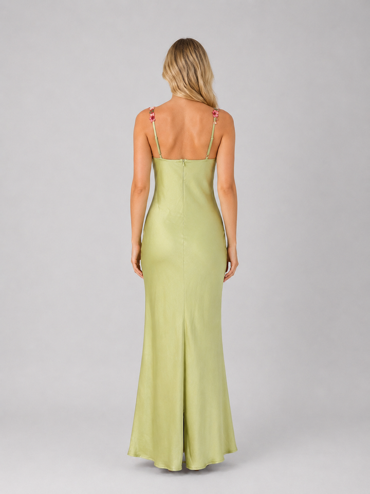 Women's Satin Feel Floral Embroidered Maxi Dress – Sculpted Fit