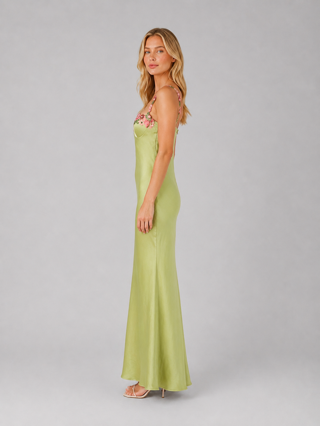 Women's Satin Feel Floral Embroidered Maxi Dress – Sculpted Fit