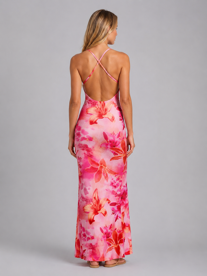 Women's Satin Feel Floral Maxi Dress – Sculpted Silhouette