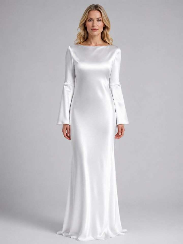 Women’s Satin Feel Long Sleeve Maxi Dress – Elegant Occasion Style