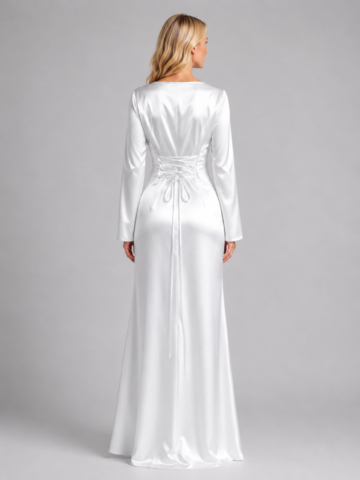 Women’s Satin Feel Long Sleeve Maxi Dress – Elegant Occasion Style