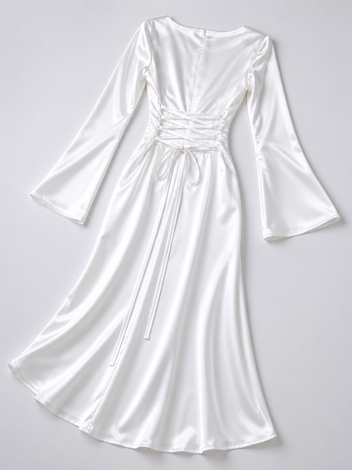 Women’s Satin Feel Long Sleeve Maxi Dress – Elegant Occasion Style