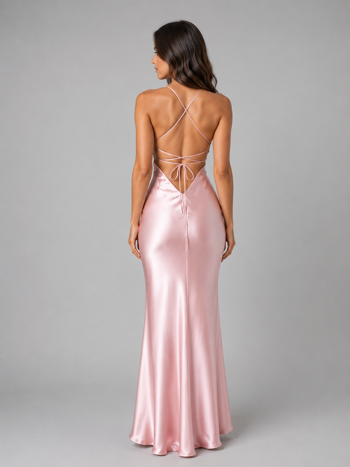 Women's Satin Feel Maxi Dress – Sculpted Fit Evening Gown