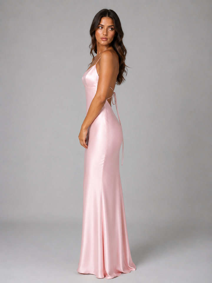 Women's Satin Feel Maxi Dress – Sculpted Fit Evening Gown