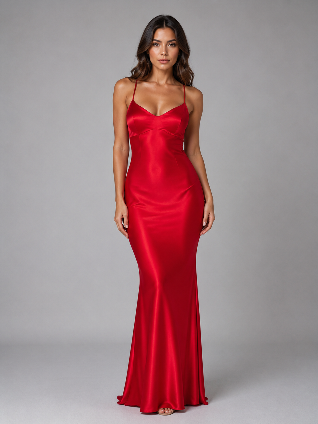 Women's Satin Feel Maxi Dress – Sculpted Fit Evening Gown