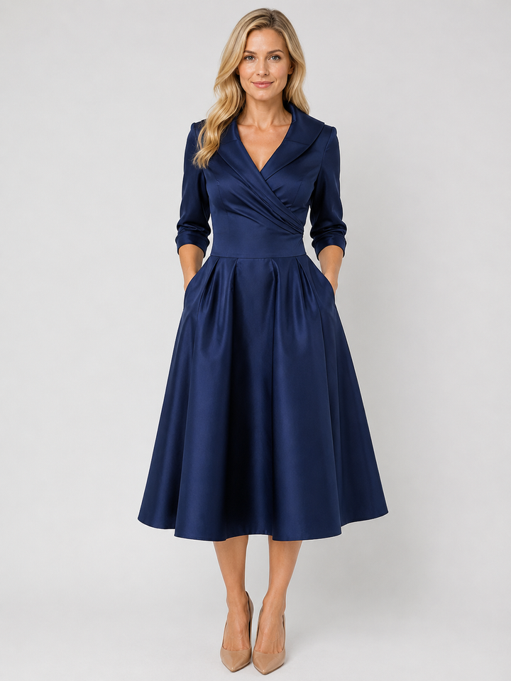 Women’s Satin Feel Midi Dress – Elegant Wrap Style