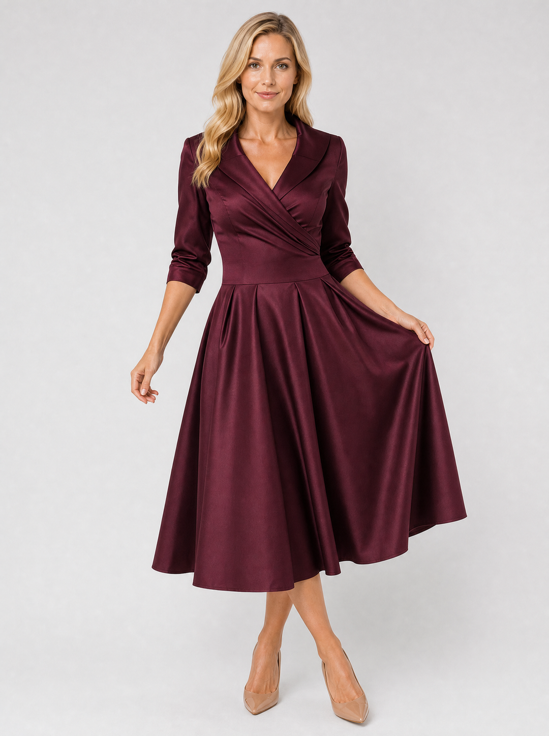Women’s Satin Feel Midi Dress – Elegant Wrap Style