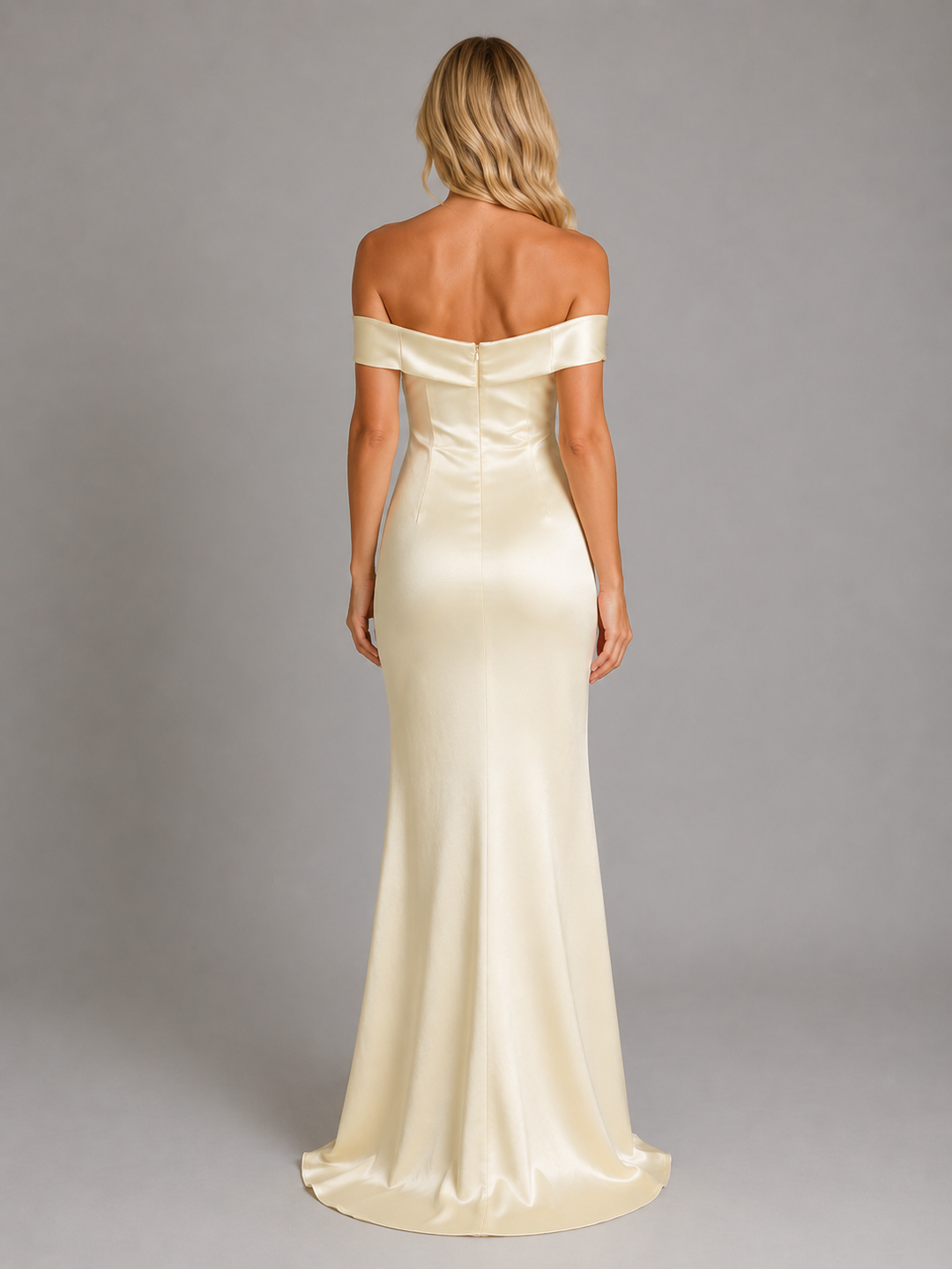 Women’s Satin Feel Off-Shoulder Maxi Dress – Evening Gown