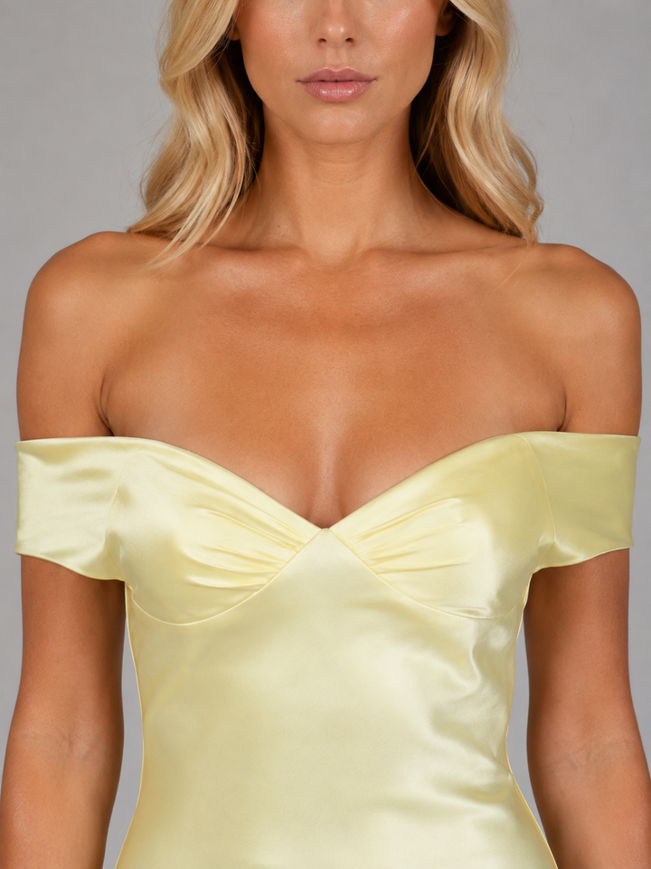 Women’s Satin Feel Off Shoulder Maxi Dress – Wedding Guest Gown