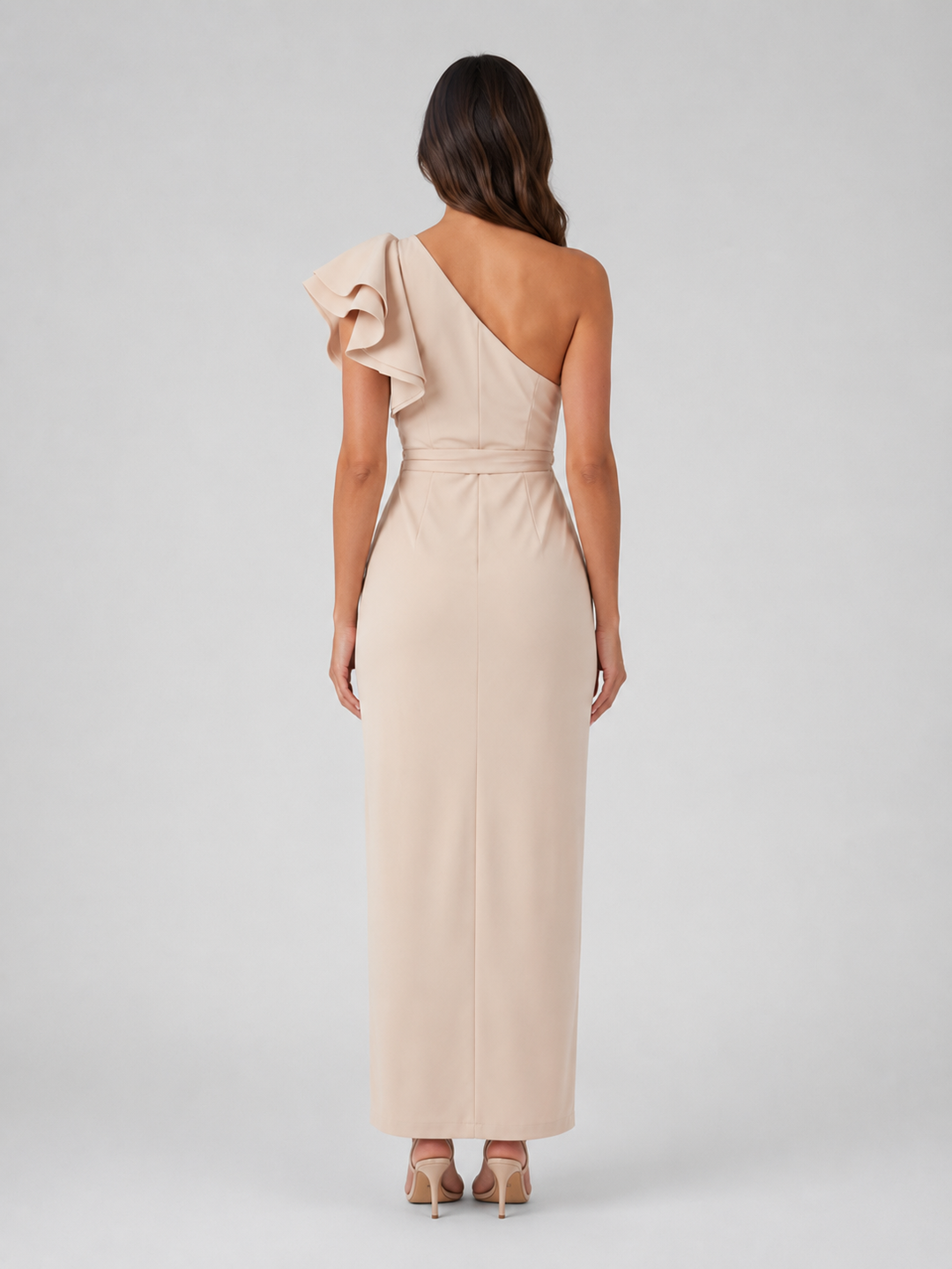Women’s Sculpting One-Shoulder Midi Dress – Ruffle Detail