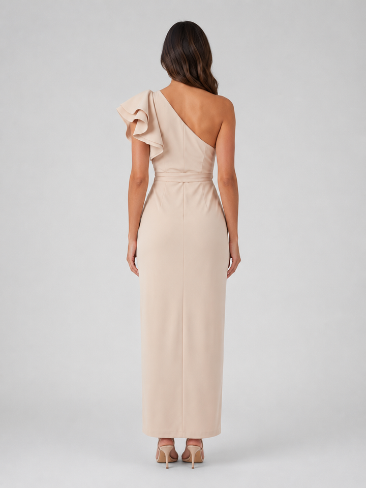 Women’s Sculpting One-Shoulder Midi Dress – Ruffle Detail