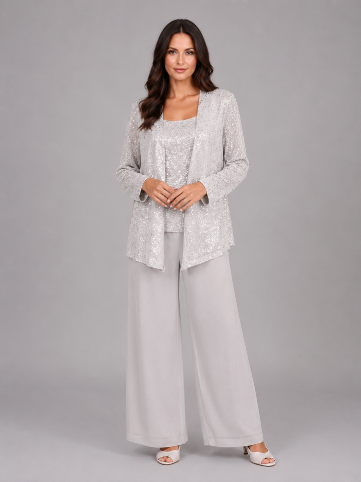 Women's Sequin Three-Piece Trouser Set – Elegant Occasion Co-Ord
