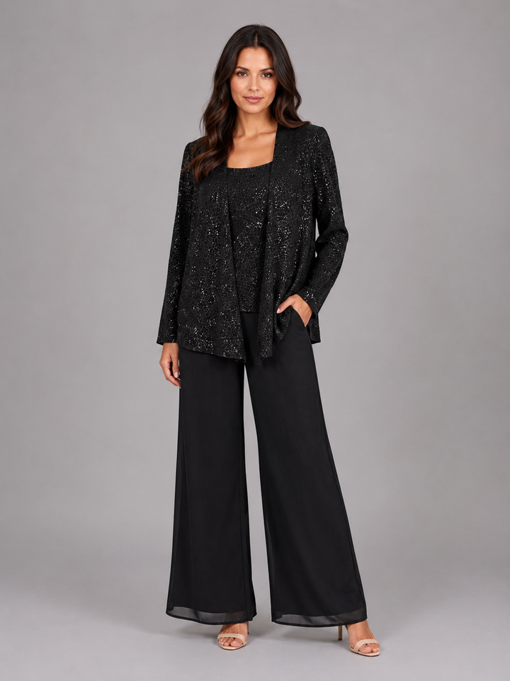 Women's Sequin Three-Piece Trouser Set – Elegant Occasion Co-Ord