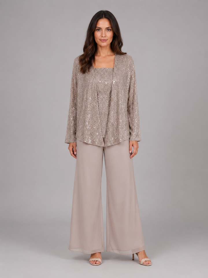 Women's Sequin Three-Piece Trouser Set – Elegant Occasion Co-Ord
