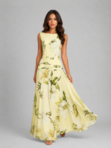 Women's Sleeveless Floral Maxi Dress – Boat Neck & Defined Waist
